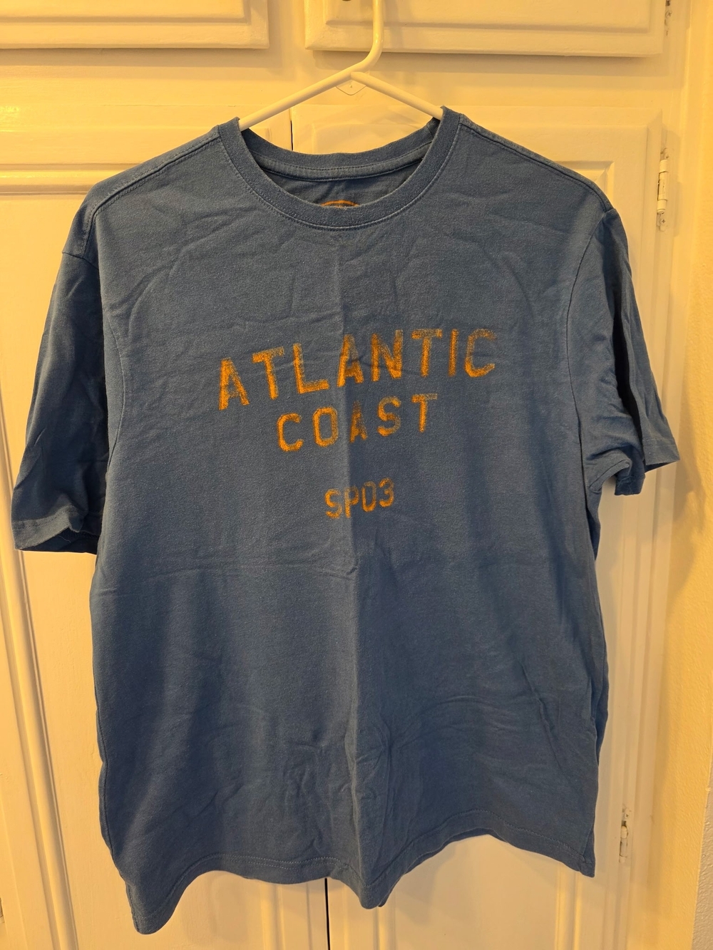 Caribbean Joe Men's Blue Tee with 'Atlantic Coast' Print ~ Size Small